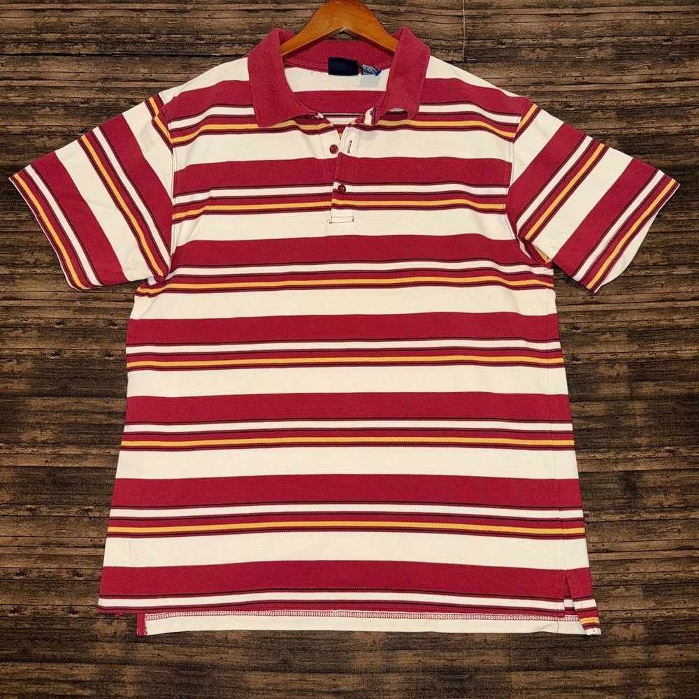 Vintage Bugle Boy Polo Shirt Striped Red White Men's Size Large